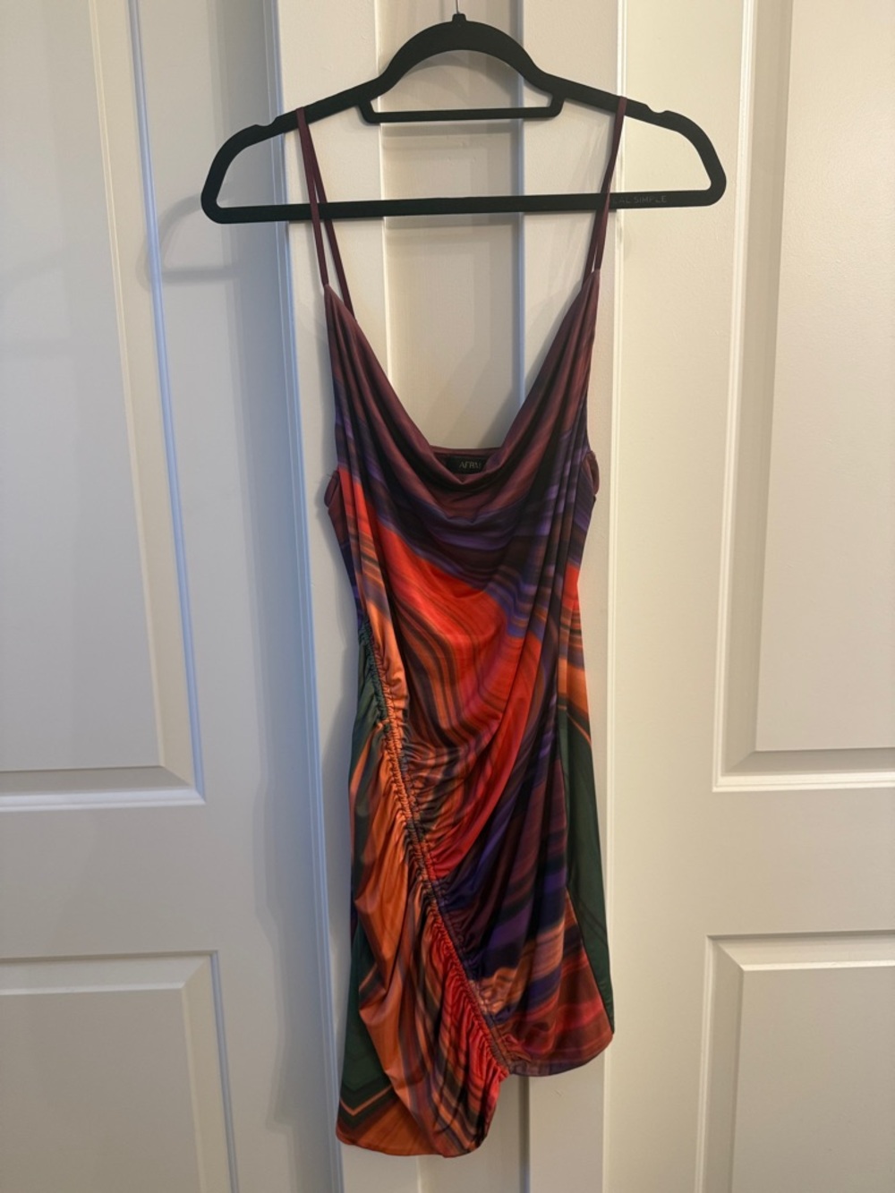 AFRM Multicolor Striped Satin Mini Dress - Red, Purple, Orange, Green